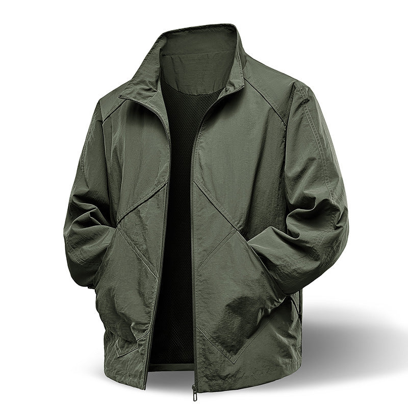 Herr Lätt Technical Zip Jacka med Stående Krage, Raglan Ärmar och Utility Inserts