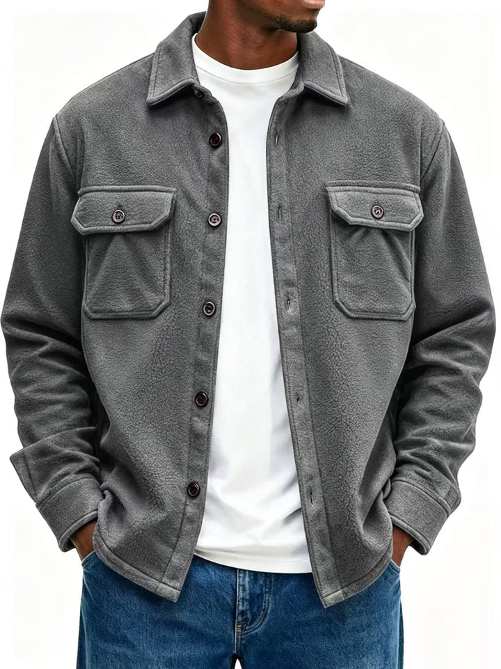 Herr fleece overshirt med bröstfickor och skjortkrage