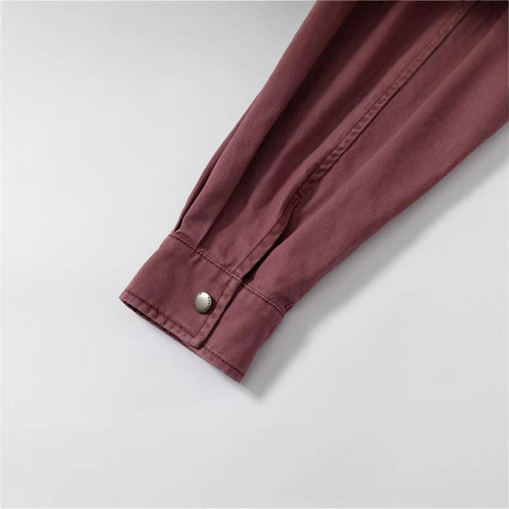 Dam Avslappnad Skjorta Jacka Gjord av Bomull Twill med Asymmetric Breast Ficka