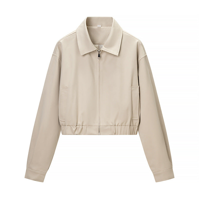 Dam kort Blouson jacka gjord Vegan läder med Zip och Elastic fåll
