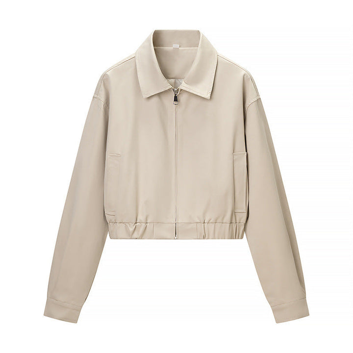 Dam kort Blouson jacka gjord Vegan läder med Zip och Elastic fåll