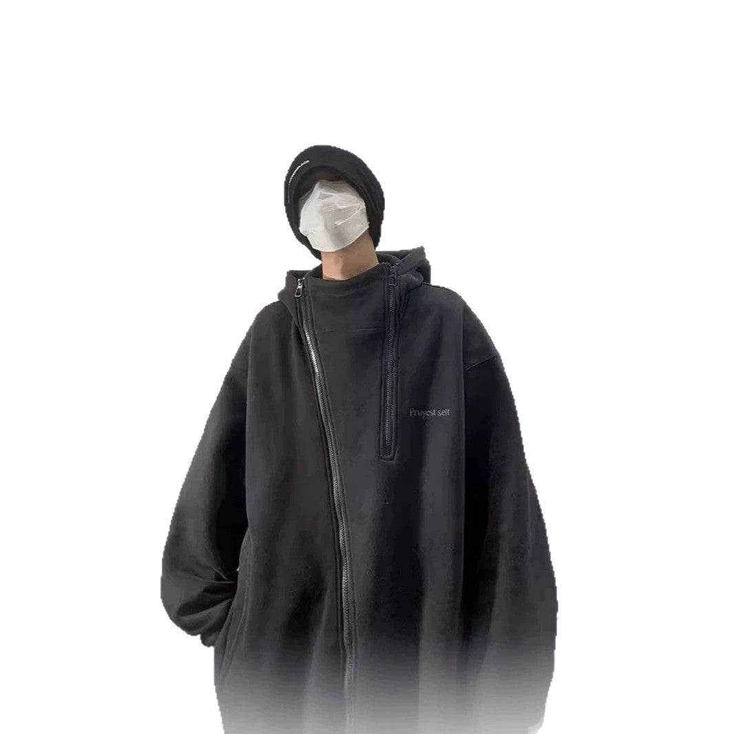 Unisex oversize fleecejacka med hög krage och dragkedja
