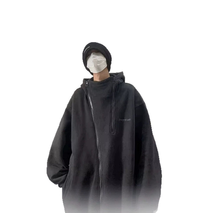 Unisex oversize fleecejacka med hög krage och dragkedja