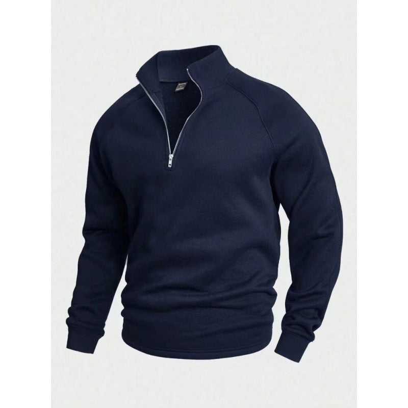 Herr Fleece Halv Dragkedja Pullover med Ståkrage och Raglanärmar