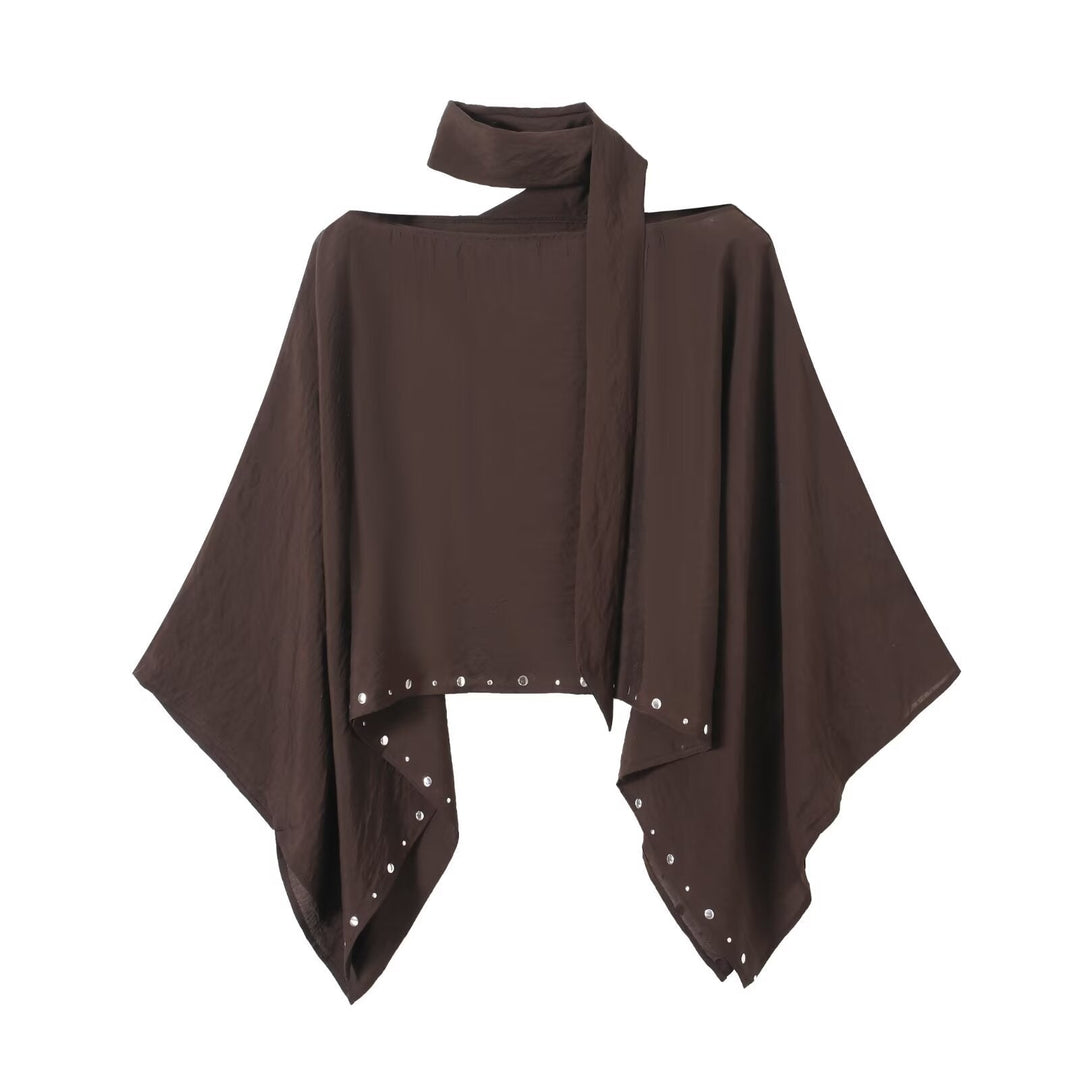 Dam Asymmetrisk Poncho Cape med Ties och Grommet Kant