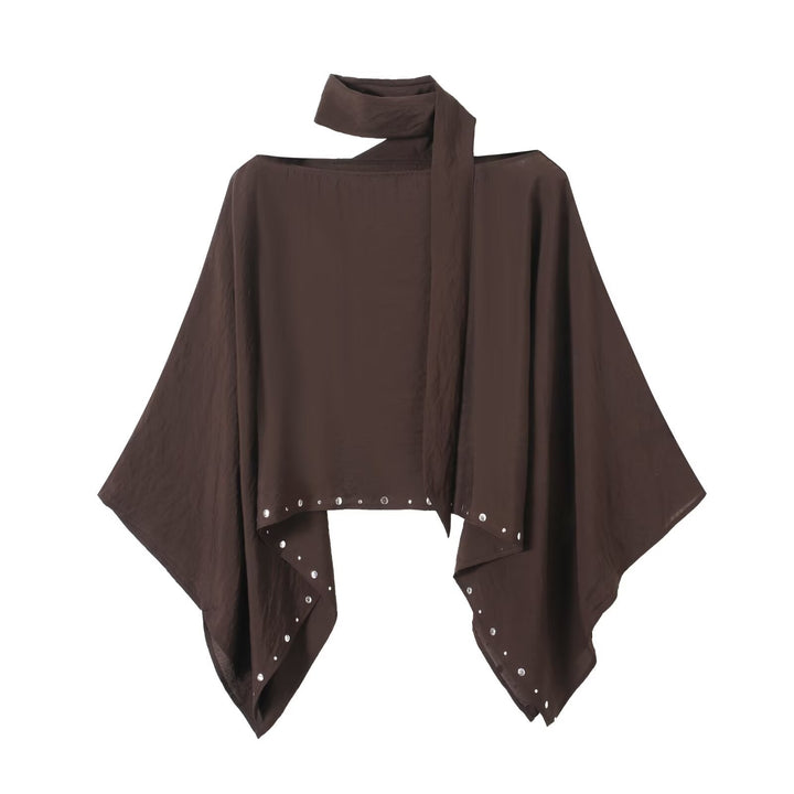 Dam Asymmetrisk Poncho Cape med Ties och Grommet Kant