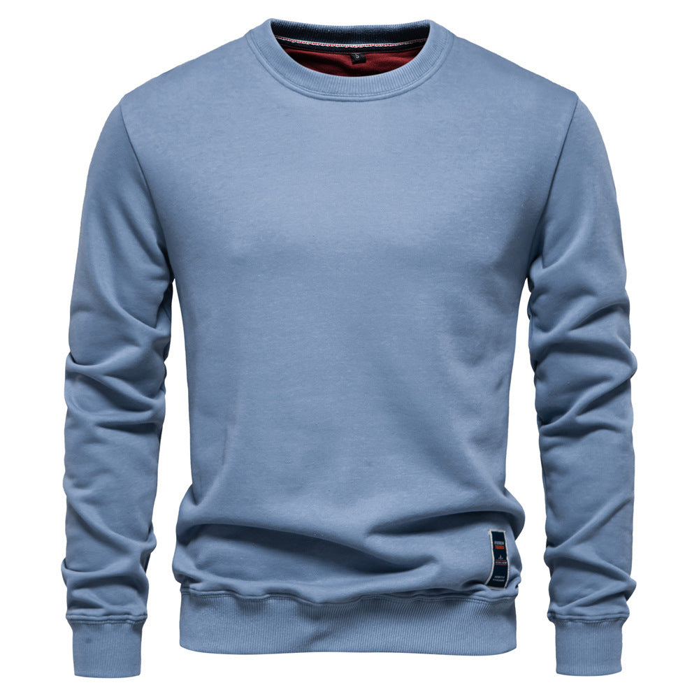 Herr Klassisk Crew Neck College-Tröja Gjord av Kraftig Bomullsblandning med Fleece Inner Side och Ribbstickade Muddar
