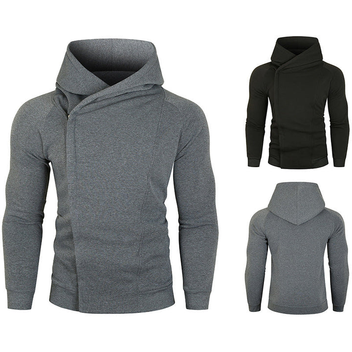 Herr Nan Asymmetrical Luvtröja med Wrap Krage och Concealed Knapplist, Smal Sportig Passform