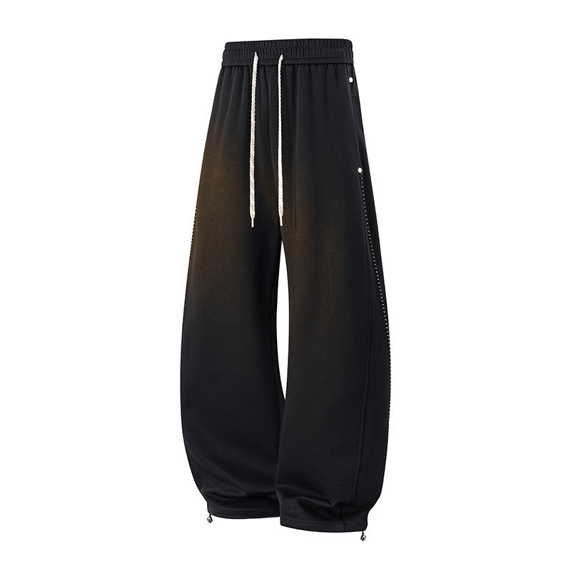 Herr Oversized Baggy Mjukisbyxor med Dragsko, Side Tryckknappsslå &amp; Adjustable Leg Openings