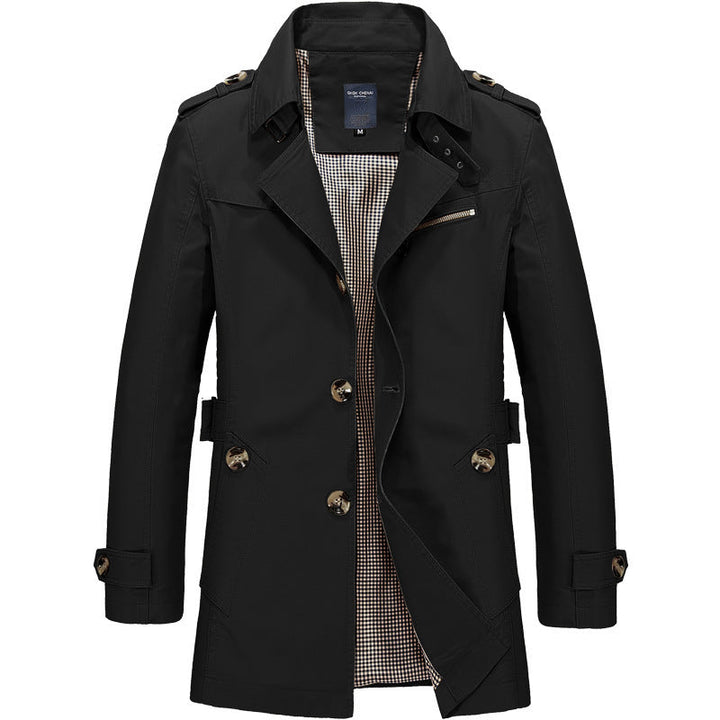Herr Short Double-Breasted Trenchcoat med Lapel Krage, Epaulets och Rutig Foder