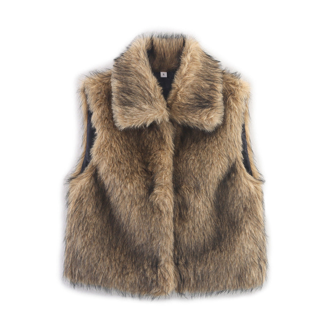 Dam ärmlös Faux Fur väst med vid Shawl krage