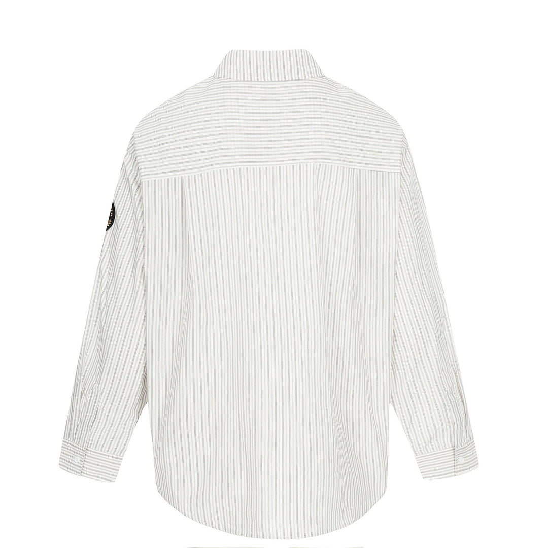 Herr oversize skjortjacka i Baseball-Inspired Stil med Ränder, Logotyp Tryck, och Patch Applikationer