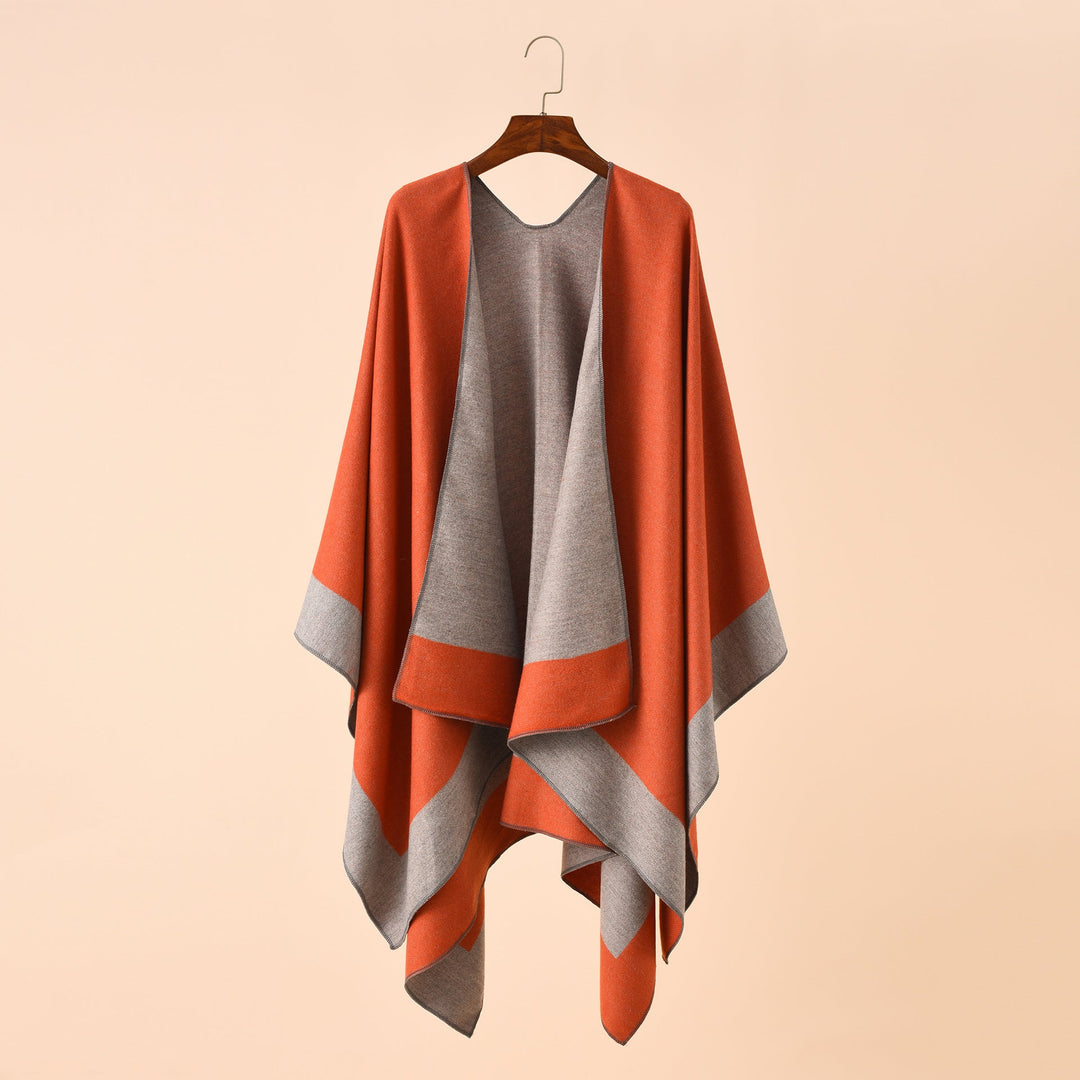 Dam Reversible poncho-Cape tillverkad av Cashmere Blend med oversized skärning