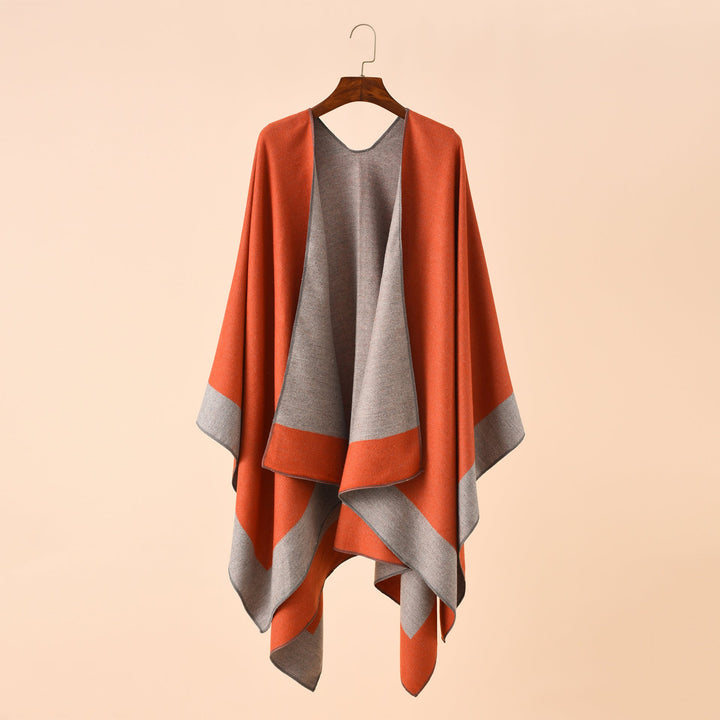 Dam Reversible poncho-Cape tillverkad av Cashmere Blend med oversized skärning