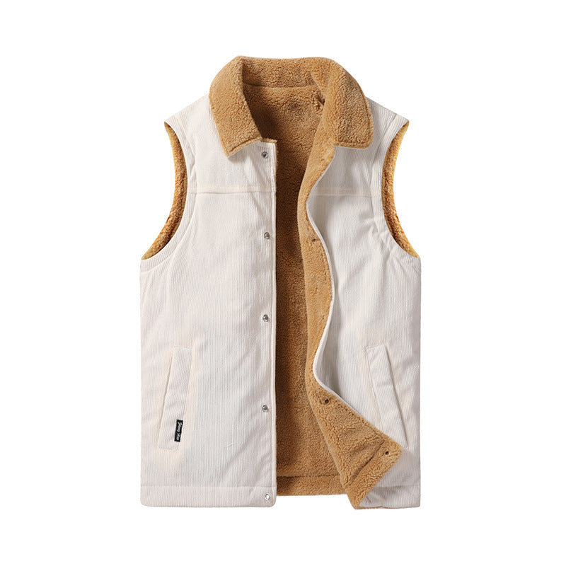 Herr Sleeveless Manchester Utility Väst med Teddyfoder och Snap Knapp Fram