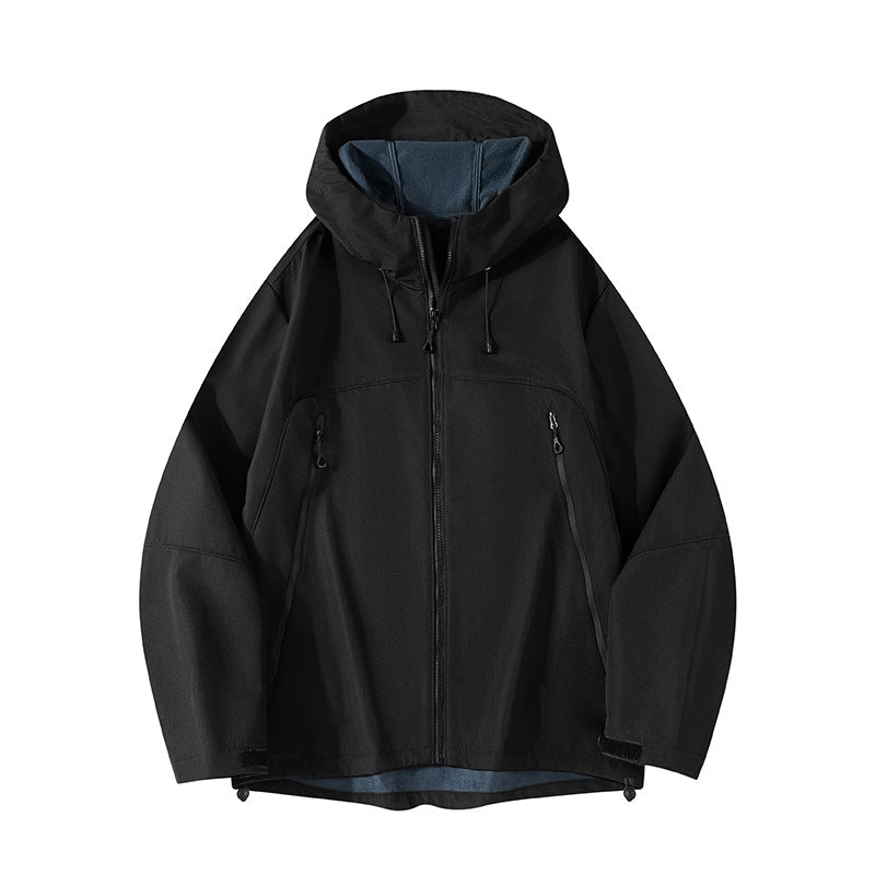 Herr Hybrid Softshell Jacka med Huva, Andningsbar Fleecefoder &amp; Dold Dragkedja Fickor