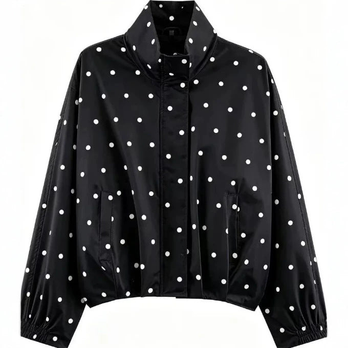 Dam Prickig Prick Kort Blouson Jacka med Stå Krage, Elastic Nederkant och Dold Knapp Knäppning