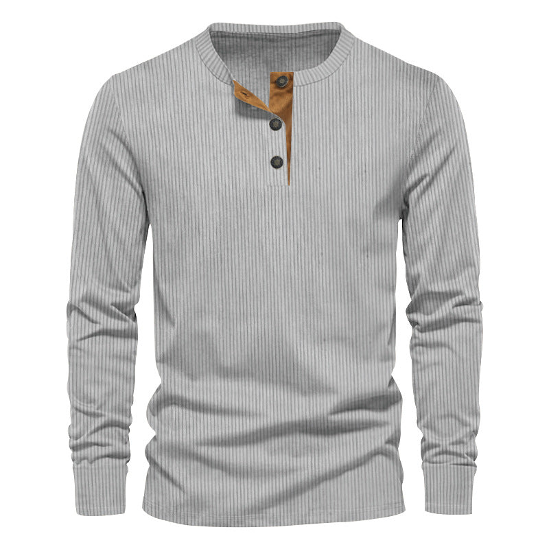 Herr Stickad Termisk Henley med Contrast Knapplist och Ribbstickade Muddar