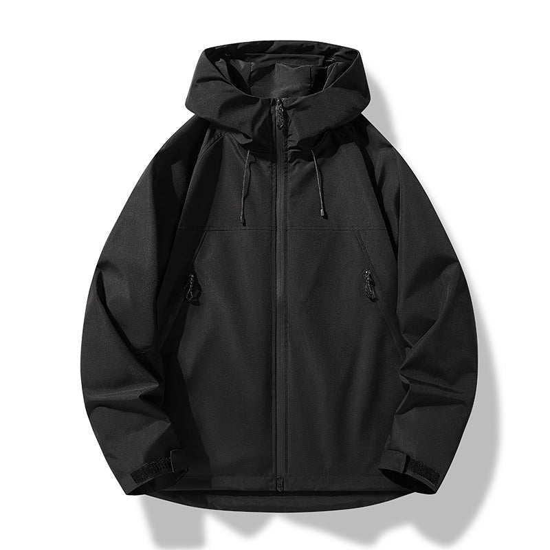 Herr Softshell Frilufts Jacka i Block Design med Huva, Dragkedja och Vattenavvisande Beläggning