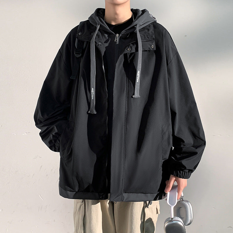 Herr two-lager softshell overlay jacka med huva, vind och vatten avvisande membran och justerbar fåll