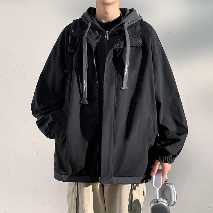 Herr two-lager softshell overlay jacka med huva, vind och vatten avvisande membran och justerbar fåll