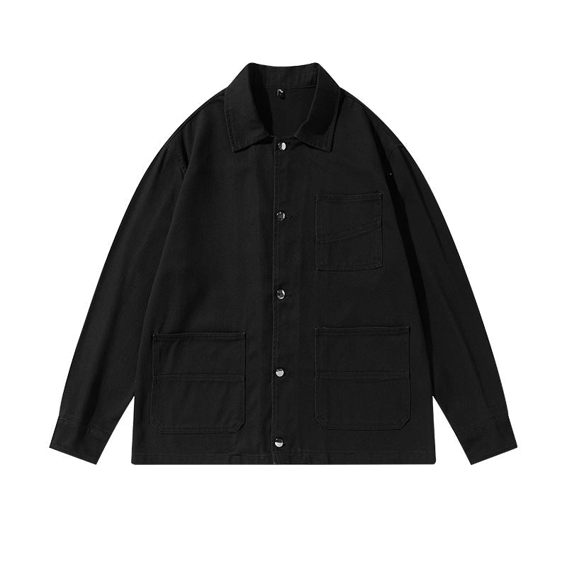 Unisex Oversize Work Jacka i Skjortjacka Stil Tillverkad av Canvas med Patch Fickor