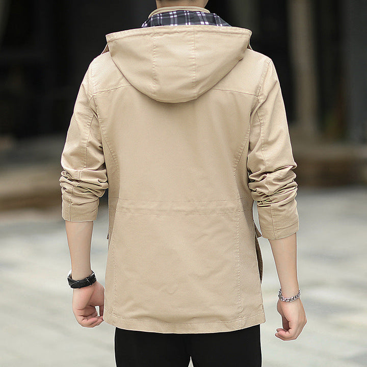 Herr Lätt Canvas Parka i Fält Stil med Huva och Multifunctional Fickor