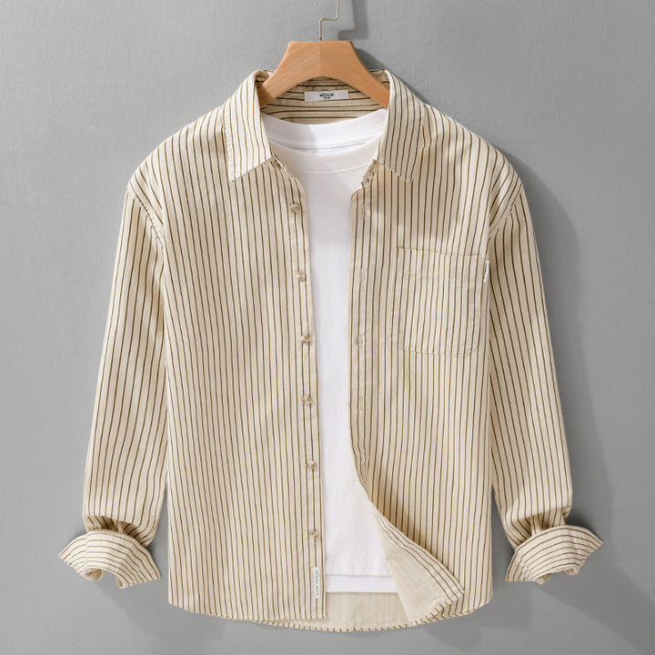 Herr Skjortjackas-Cut med Fin Pinstripe och Mjuk Bomullsblandning