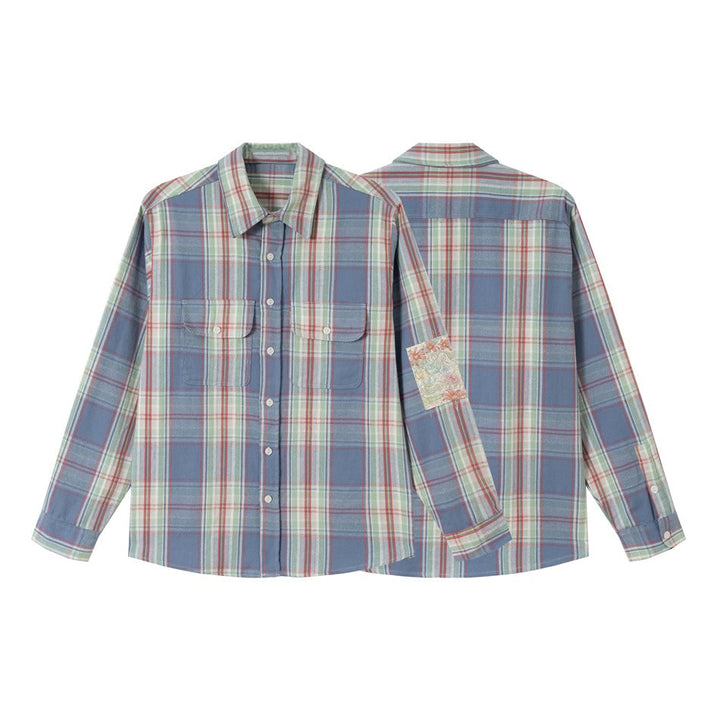 Unisex Check Skjorta Jacka i Oversized Skärning med Lockfickor och Ärm Lapp
