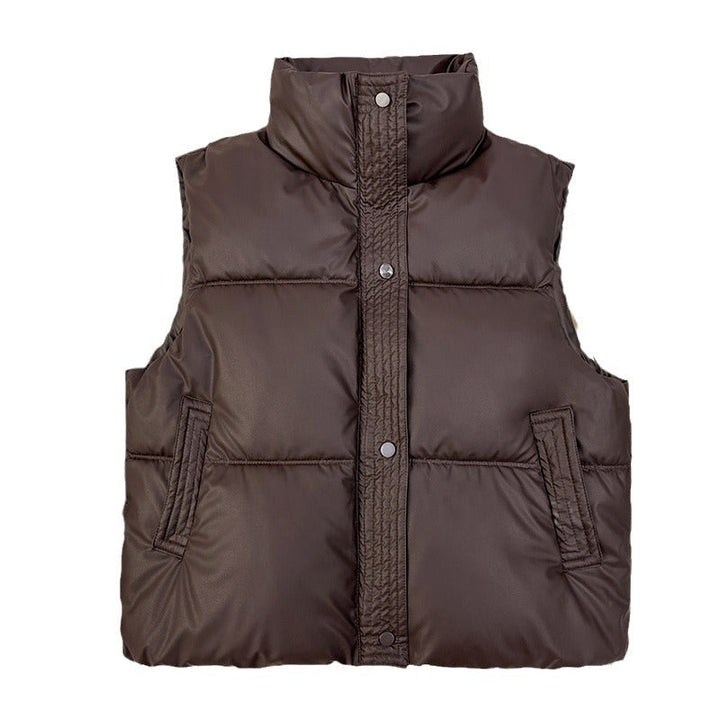 Dam Sleeveless Vadderad Quiltad Väst med Hög Ståkrage och Dragsko