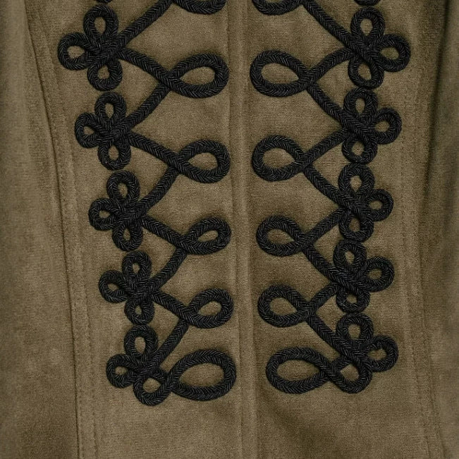 Dam Tailored Kort Suede Jacka i Military Look med Mandarin Krage och Dekorativ Cord Applications