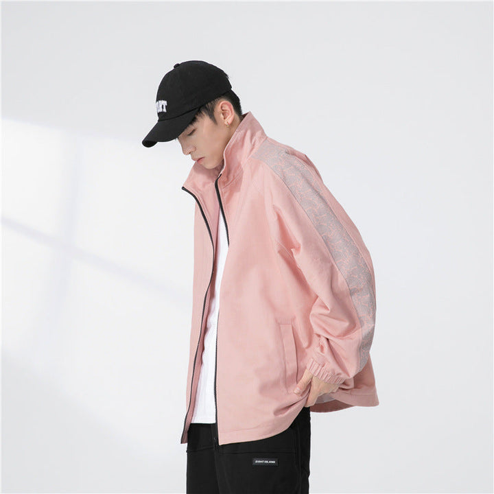 Herr Oversize Övergångs Jacka med Raglan Ärmar, Ståkrage, och Elastisk Muddar