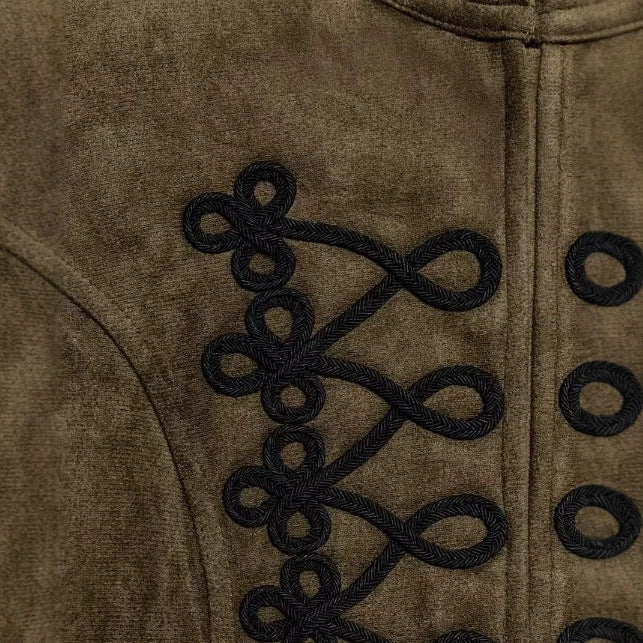 Dam Tailored Kort Suede Jacka i Military Look med Mandarin Krage och Dekorativ Cord Applications