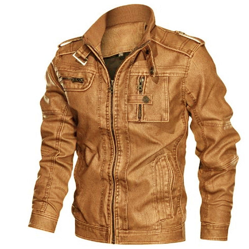Herr Urban Läderimitation Blouson med Axel Axelklaffar, Dragkedja och Funktion Fickor