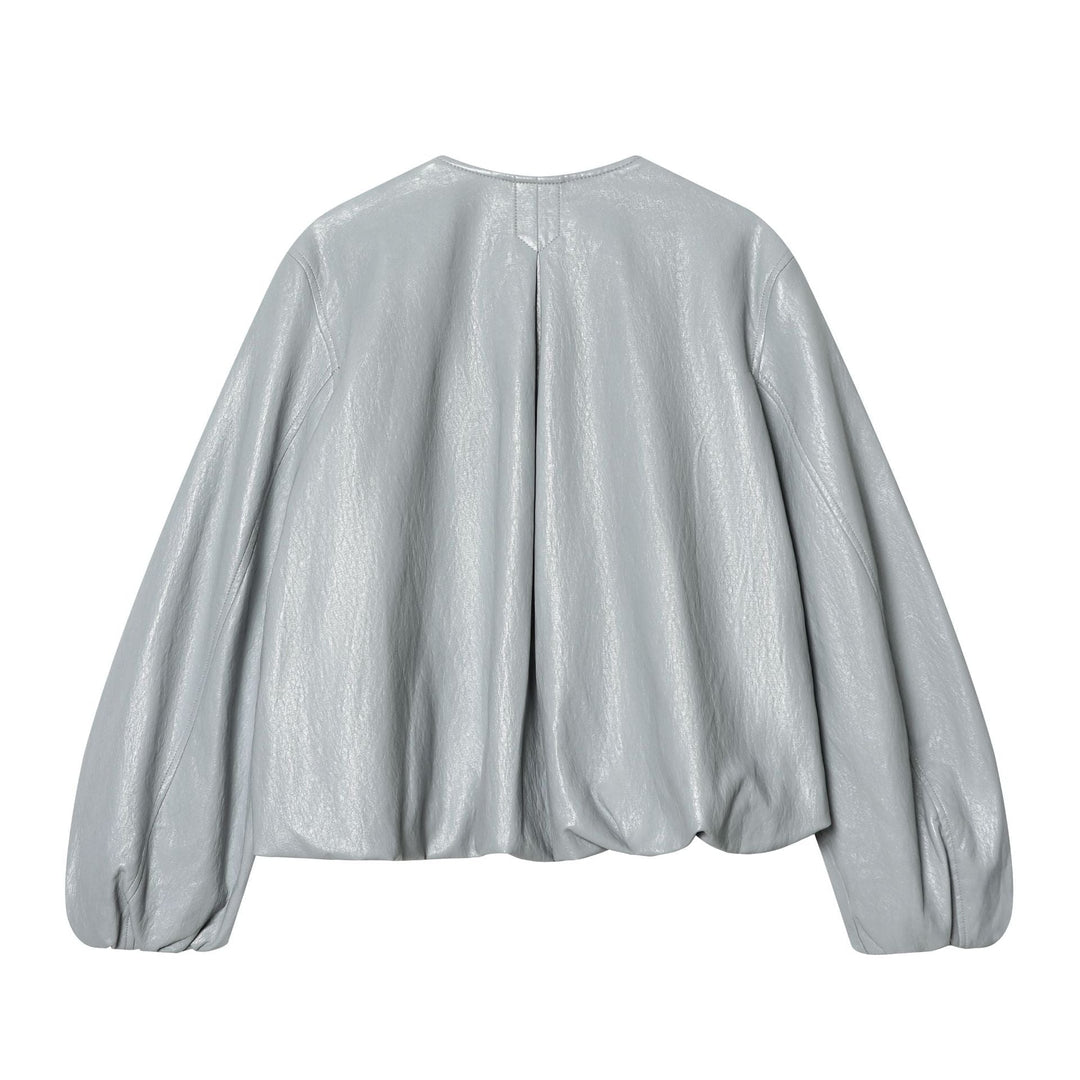 Dam kort glansig oversized bomberjacka med gathered chest yoke och voluminous balloon ärmar