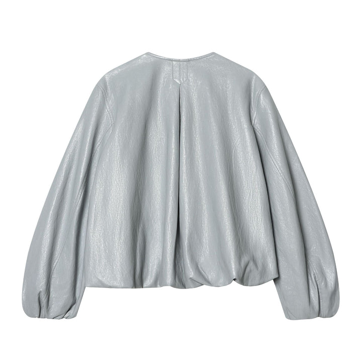 Dam kort glansig oversized bomberjacka med gathered chest yoke och voluminous balloon ärmar