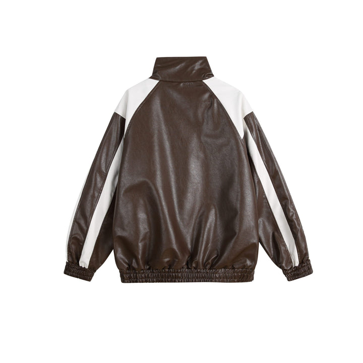 Dam Konstläder Track Jacka i Oversized Skärning med Hög Ståkrage och Logo Panel