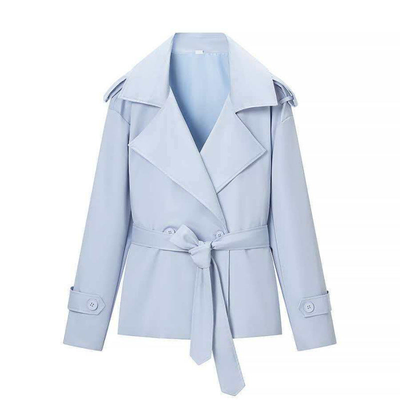 Dam 50+ Kort Waist Trench Blazer med Belt och Wide Lapels