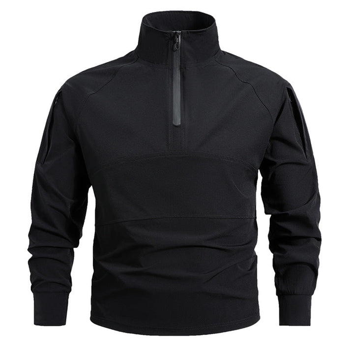 Herr Tactical Halv Dragkedja Softshell Pullover med Arm Fickor och Hög Krage