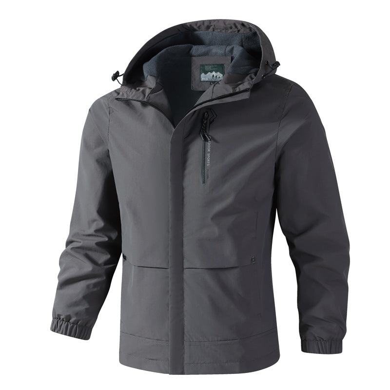 Herr vattentät softshell regnjacka med huva, Bröst Dragkedja och Fleece Inner Krage