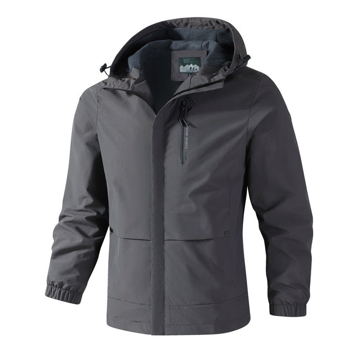 Herr vattentät softshell regnjacka med huva, Bröst Dragkedja och Fleece Inner Krage