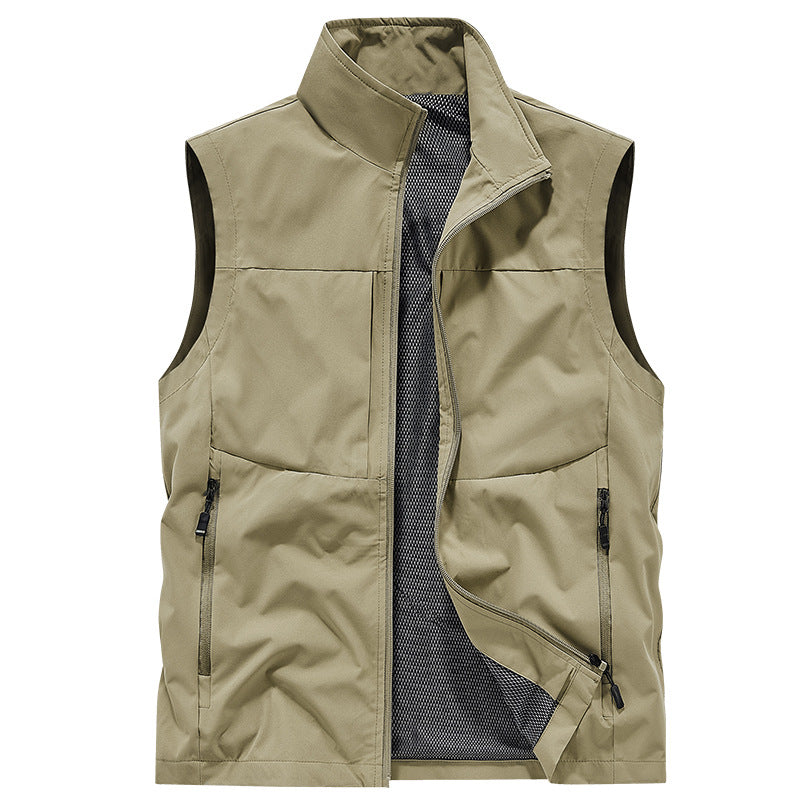 Herr Multifunctional Utomhus Väst med Vindskyddande Microfiber, Mesh Inre Foder och Dold Zip Fickor