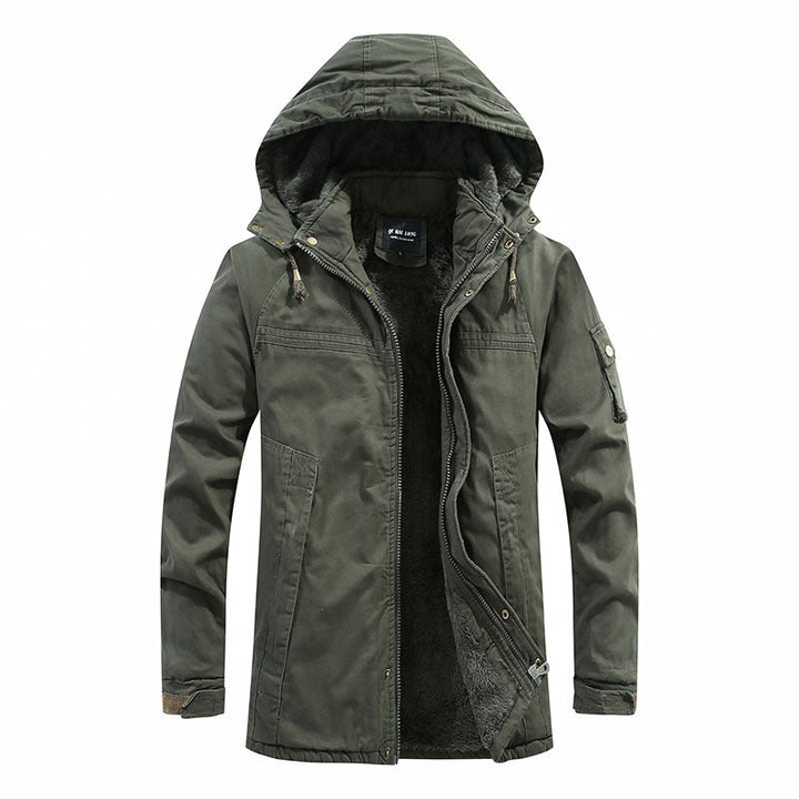 Herr Vindskyddande Canvas Parka med Cozy Teddy Fleecefoder och Funktionell Huva