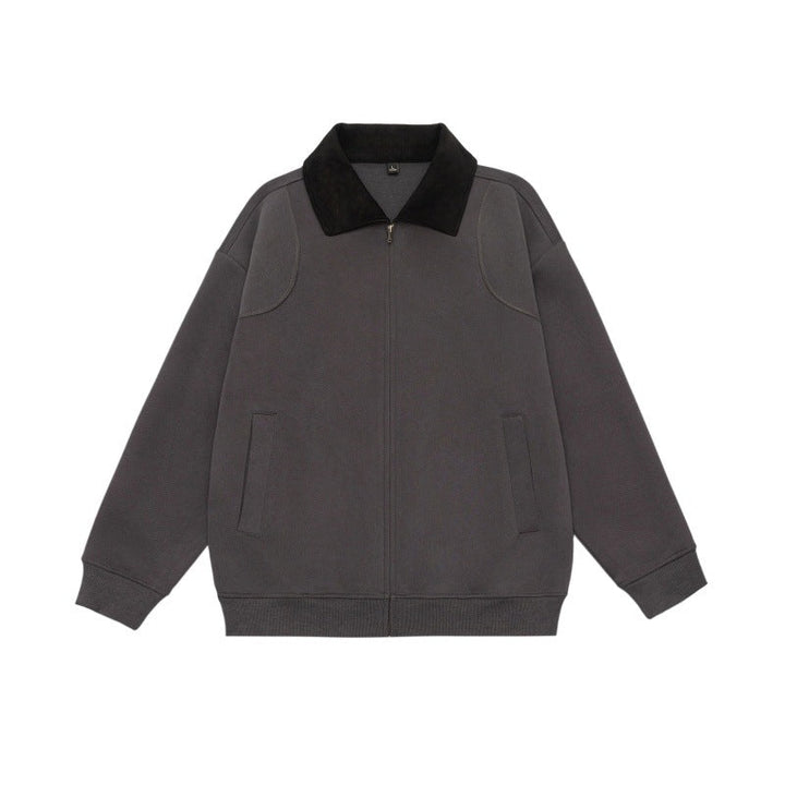 Unisex Oversized Dragkedja Jacka med Cord Krage och Integrated Fickor