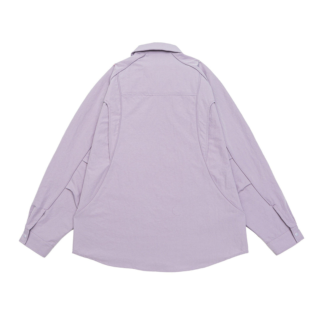 Dam Oversized Skjorta Jacka med Rounded Insert Fickor och Tryckknapp Knappar