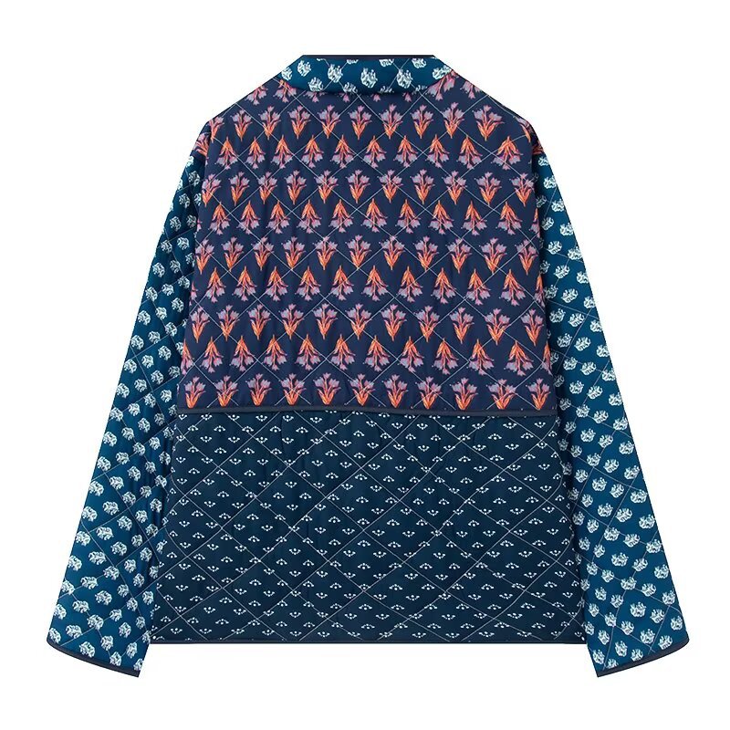 Dam Vadderad Patchwork Quiltad Jacka med Toggle Stängningar och Utanpåfickor