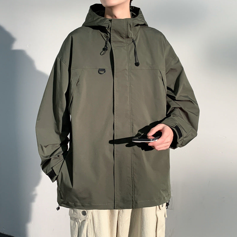 Herr two-lager softshell overlay jacka med huva, vind och vatten avvisande membran och justerbar fåll