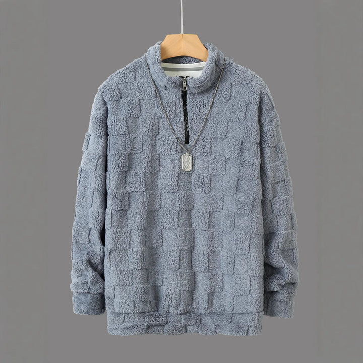 Herr Rutig Sherpa Halv Dragkedja Pullover med Hög Ståkrage och Mjuk Teddy Fleece Quality