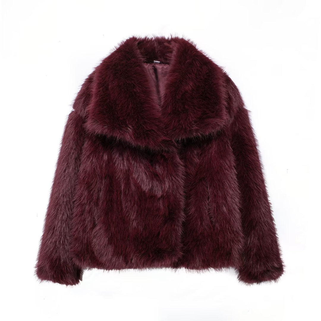 Dam kort Faux Fur jacka med Voluminous Shawl krage