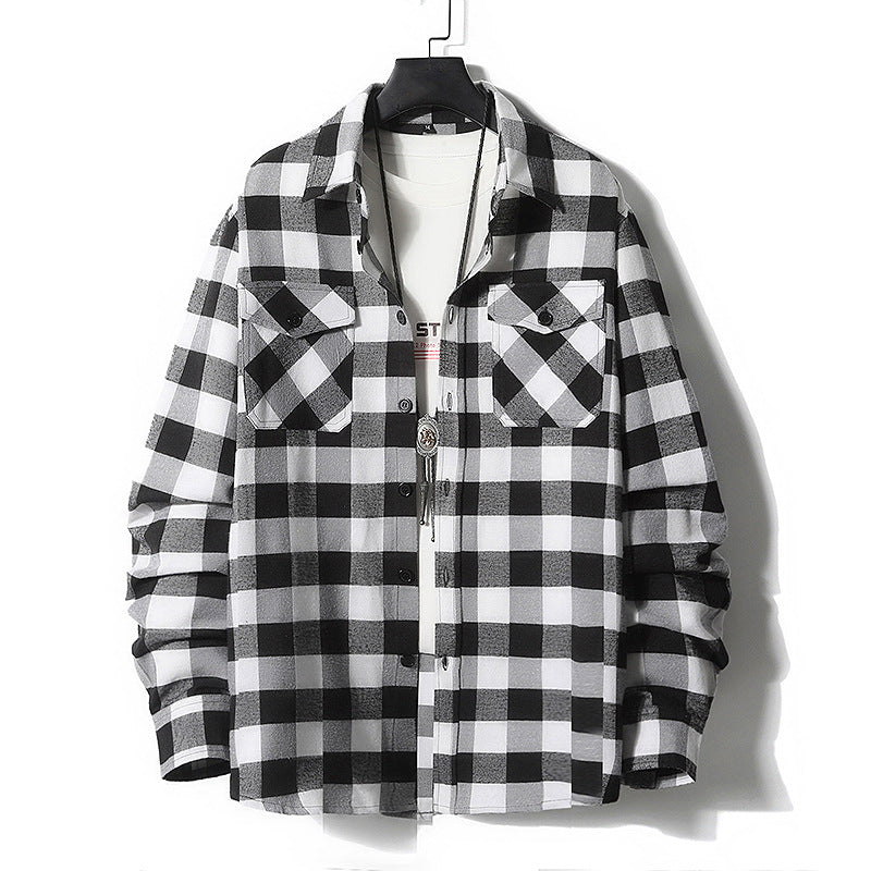Herr Rutig Flannel Skjortjacka med Bröstfickor och Ledig Passform